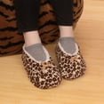 thumbnail image 5 of Women's Soft Fuzzy Dark Cheetah Print Non-Slip Lined Slip-On Slippers Socks, Indoor Comfy House Slippers, Size Medium, 1 Pair, 5 of 5