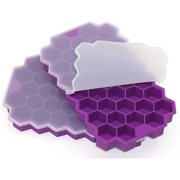 2 Pack Ice Cube Trays, Flexible Silicone Ice Tray with Stackable Lid and Easy-Release 74-Ice Cube Molds for Cocktail, Whiskey, Baby Food, Chocolate, Freezer, Dishwasher Safe & BPA Free (Purple)