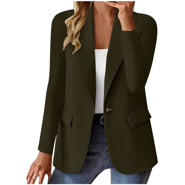 ManxiVoo Professional Womens Blazer Cardigan Open Front Lightweight Office Wear Versatile Spring Layering Piece S Size Coffee