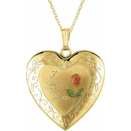 Yellow Gold-Plated Sterling Silver Heart-Shaped with Rose (4 Image Frames) Locket