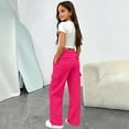thumbnail image 2 of ZHOGXU Trendy Solid Color Elastic Waist Drawstring Cargo Jogger Wide Leg Kids Girls Pants With Pocket Back To School Wear, 2 of 8
