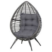 Outsunny Outdoor Indoor Wicker Teardrop Chair with Cushion Rattan Lounger