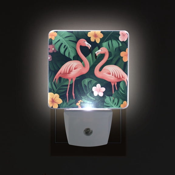 Yayeee LED Plug in Night Light for The Home with Auto Dusk to Dawn Light Sensors, 2 Pack, Flamingo Leaves Pattern