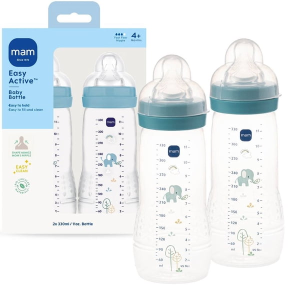 Easy Active Baby Bottles 11oz 2 Pack, Infant Feeding Bottles for Newborns and Babies, Lightweight Bottle Design with Easy Grip, Leak Resistant Baby Milk Bottles for Daily Feeding
