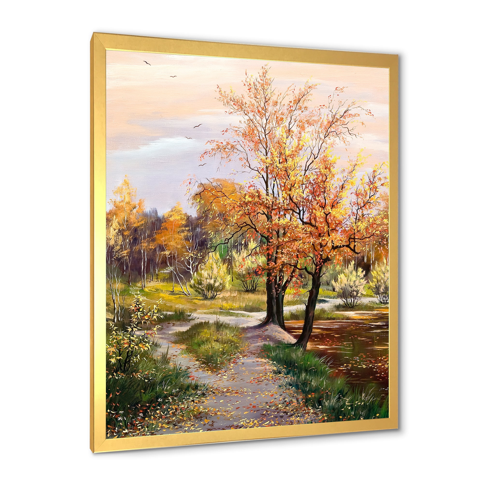 Designart 'The Orange Woods Along River' Country Framed Art Print