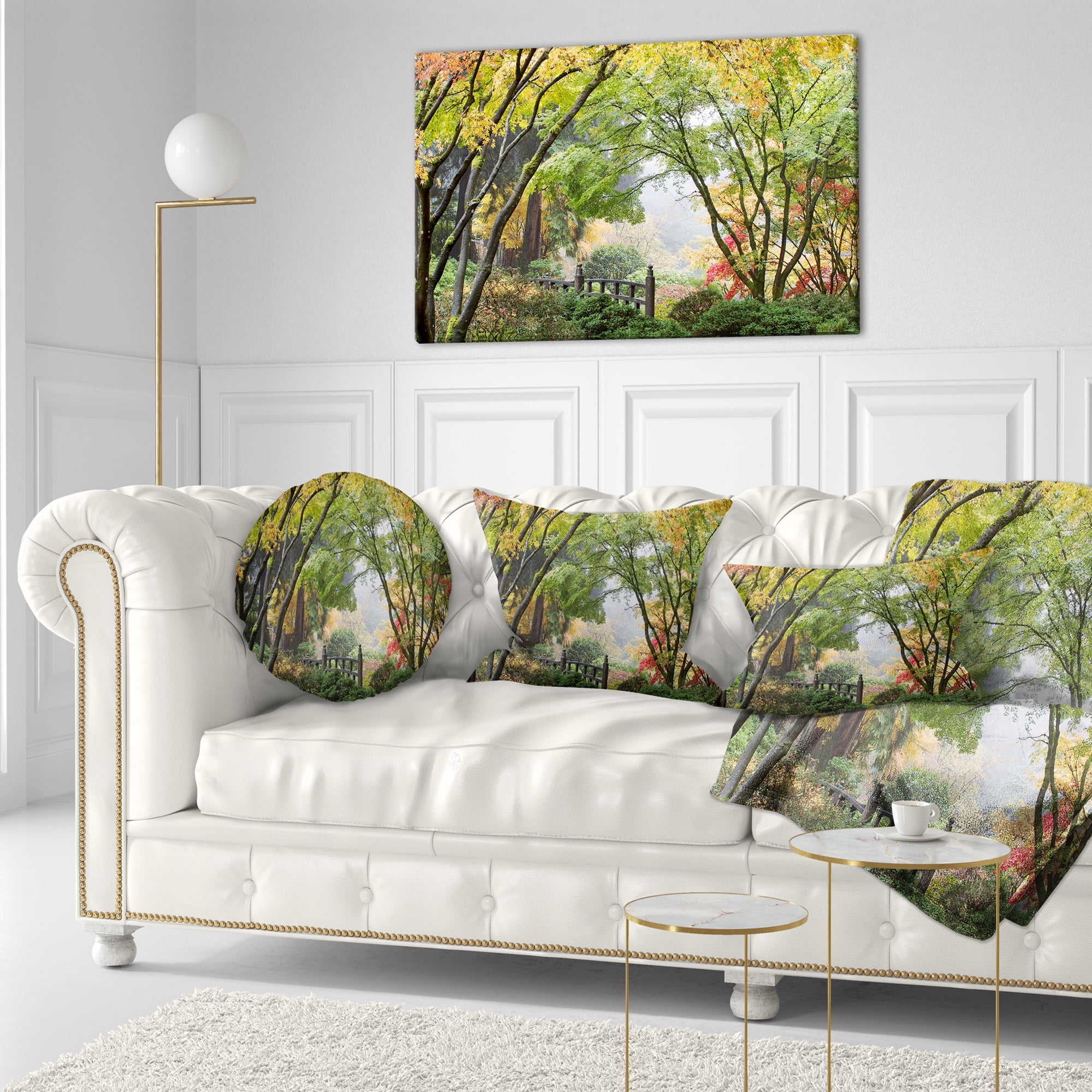 Designart Maple Tree Canopy by Bridge - Photography Throw Pillow - 12x20