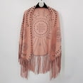 thumbnail image 2 of SUXIAN Elegant Women's Loose Suede Fringes Open Cape Poncho Scarf with Punch Pattern for Graceful Pink One Size, 2 of 4