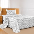 thumbnail image 3 of Lux Decor Twin Microfiber Bed Sheets - 3 Piece Floral Sheet Set, Soft Breathable Bedding, Wrinlkle Resistant, OEKO-TEX Certified, White-Grey, 3 of 10