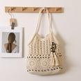 thumbnail image 2 of crochet hobo bag for women boho woven tote bag summer vacation beach handbags bohemian shoulder purse with tassels, 2 of 6