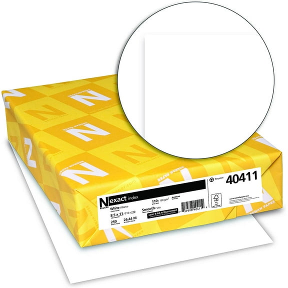 Card Stock, 94 Bright, 110 lb Index Weight, 8.5 x 11, White, 250/Pack