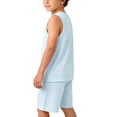 thumbnail image 6 of ITSAME Boys Outfits 2-Piece 100%Cotton Scoop Neck Tank and Shorts Loose Fit Casual Home Clothes Set Blue Size 5-6, 6 of 7
