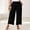 Black, variant on Women's Elastic-Waist Cropped Pants, Slim Drawstring and Decorative Button Accents at Split Hem for Quick Casual Errands White XXL