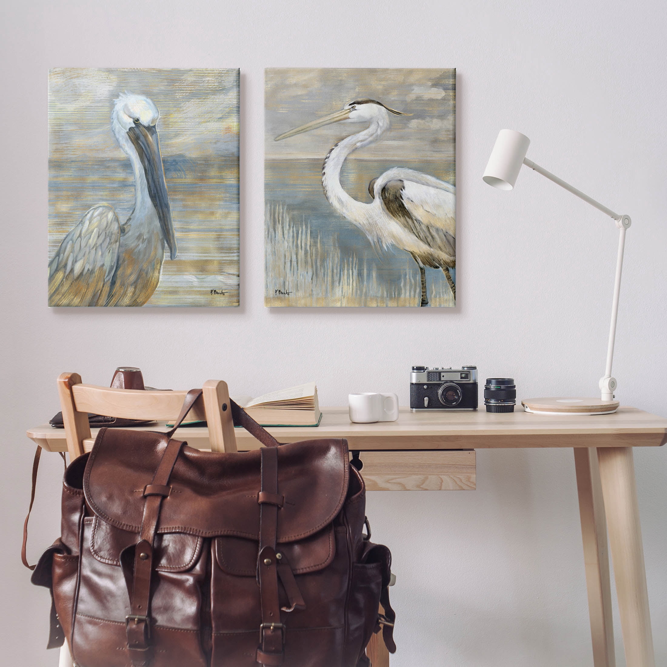 Stupell Industries Sea Birds Abstract Beach Painting Gallery Wrapped Canvas Print Wall Art, Set of 2, Design by Paul Brent
