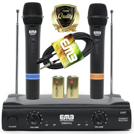 Professional Dual Wireless VHF Handheld Microphone with long distance range with XLR to 1/4 Cable Included - Perfect for Home/Church/Outdoor/Karaoke/Meeting –