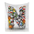 thumbnail image 1 of Letter N Soft Flannel Fleece Throw Blanket, Sports Equipment Football Volleyball Tennis Ball Capital N Alphabet Design, Cozy Plush for Indoor and Outdoor Use, 70" x 90", Multicolor, by Ambesonne, 1 of 6
