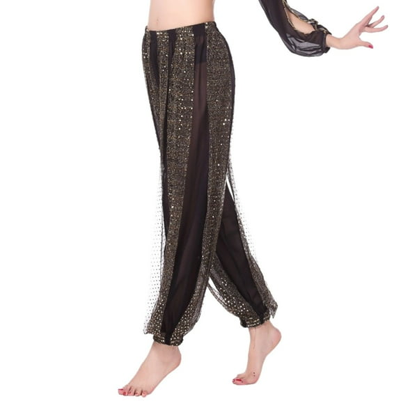 EDFBUYKRS Female Women Pants Casual Sweat Pants for Womens Plus Size Flare Sequin Pants Belly Dance Performance Dance Pants Chiffon Highlight Pants One Size