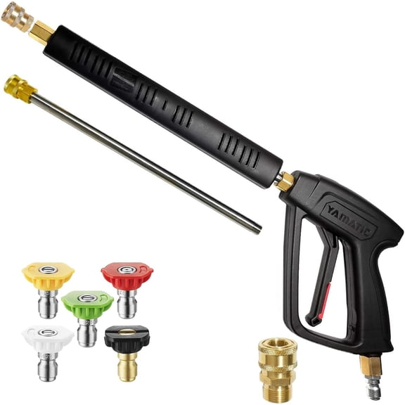 YAMATIC Pressure Washer Gun with 3/8" Swivel Quick Connector & M22-14mm Fitting, Stainless Steel Flexible Extension Wand Replacement for Most Power Washer, 40 Inch, MAX 4500 PSI