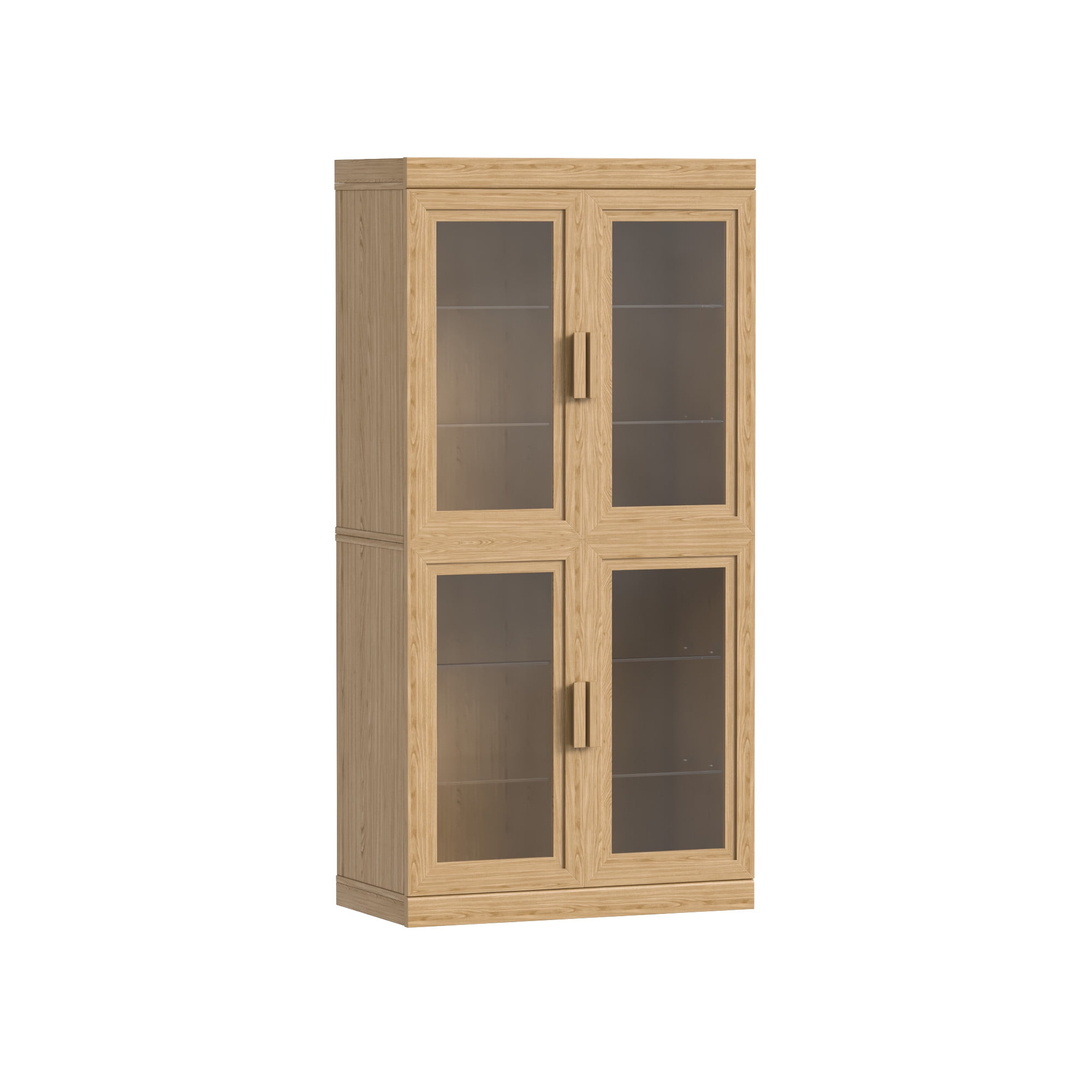 MAYEERTY 2-Set 31*31*16" Modern Natural Wood Grain Storage Cabinet with Glass Door for Living Room