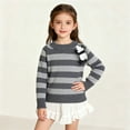 thumbnail image 2 of SERTG Boys Girls Striped Knit Sweater Round Neck Long Sleeve Fashion Comfortable Fall Winter Casual Everyday Top for Kids(Gray#1,7-8 Years), 2 of 7