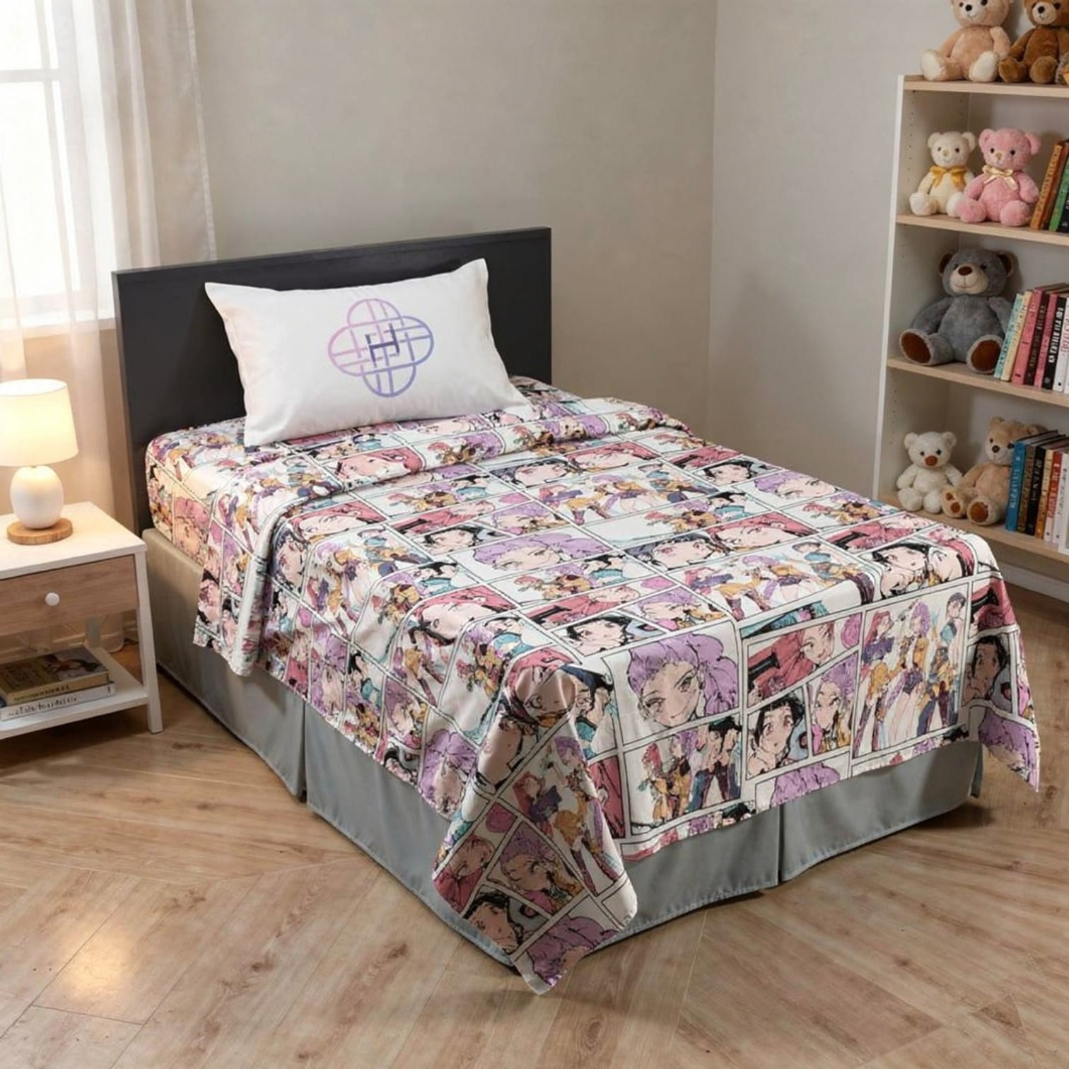 KPOP Demon Hunters Huntrix Trio Kids 3 Piece Bedding Sheet Set, Multicolor, Twin