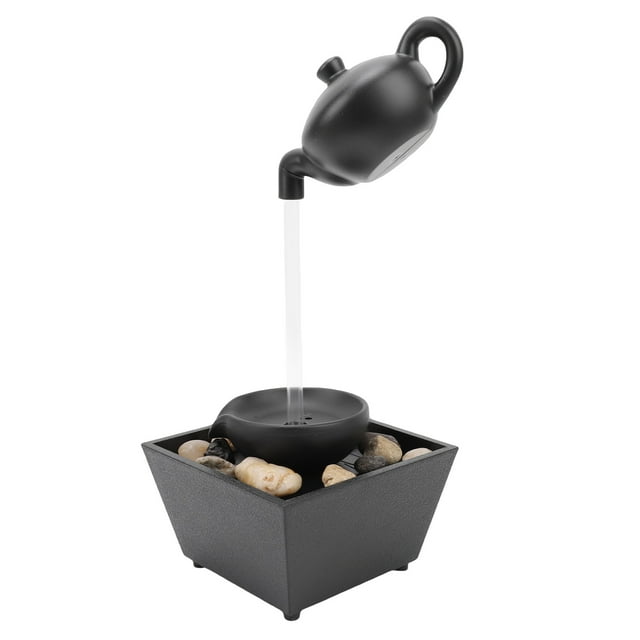 Floating Floating Teapot Water Fountain Ornament Indoor Tabletop Waterfall Decoration with LED Light Stones Home Office Table Decor