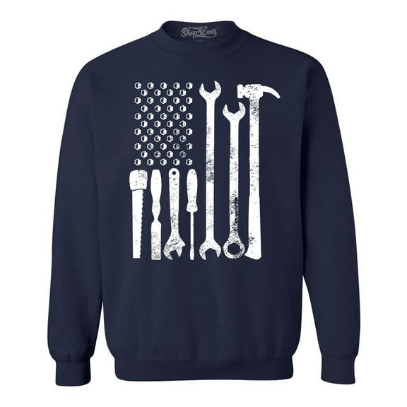 Shop4Ever Men's Mechanic Tool American Flag USA Crewneck Sweatshirt XX-Large Navy