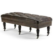 Henley 49" W Rectangle Tufted Ottoman Bench in Distressed Brown Bonded Leather