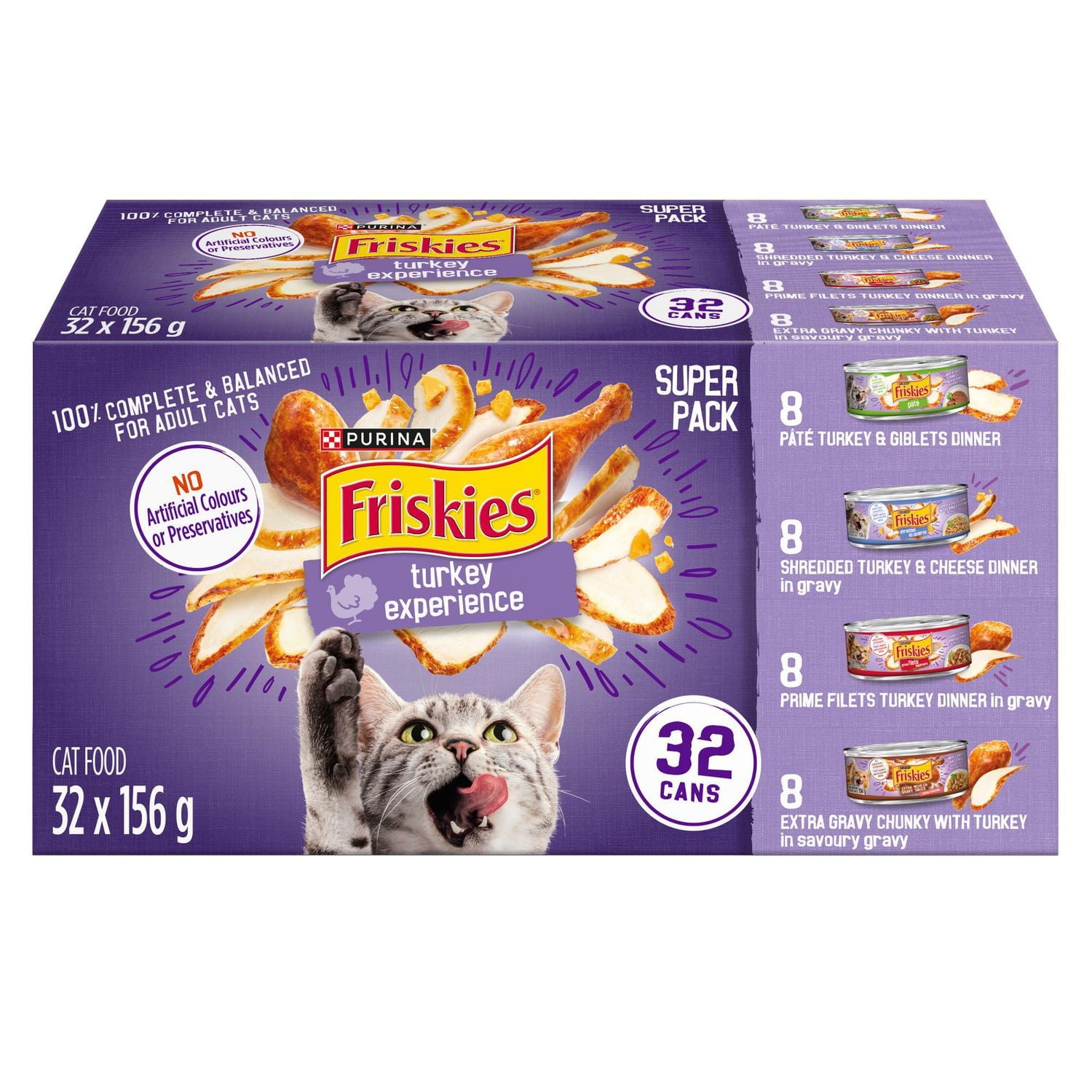 Friskies Turkey Experience Super Pack Variety Pack, Wet Cat Food 32 x 156 g, 156 g x 32