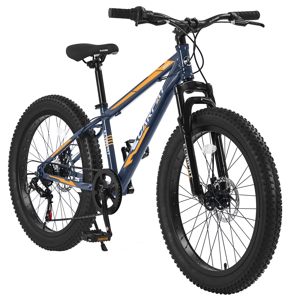 YDSM 24 Inch Fat Tire Bike Full Shimano 7 Speeds Mountain Bike, Dual Disc Brake, High-Carbon Steel Frame, Front Suspension, Mountain Trail Bike, Urban Commuter City Bicycle  Gray