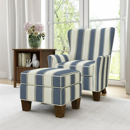 Better Homes & Gardens Grayson Accent Chair & Ottoman, Blue Stripe