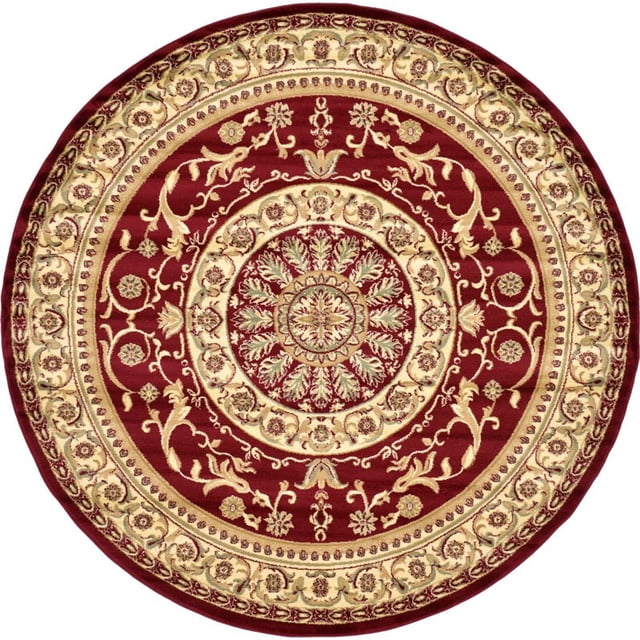 Unique Loom Versailles Medallion Floral Rug 8' x 8' Round Burgundy/Ivory