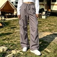 thumbnail image 2 of Womens Cargo Pants Wide Leg High Waist Trousers with Multi Pocket Lightweight Casual Baggy Pants Y2k Brown 5XL, 2 of 7