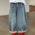 thumbnail image 2 of Kids Girls Baggy Jeans Elastic High Waist Blue Wide-Leg Palazzo Denim Pants Pants for Girls Trendy Jeans 3-4 Years, 2 of 6