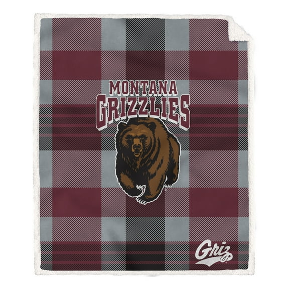 Pegasus Montana Grizzlies 60- x 70- Plaid Steel Ultra Cozy Sherpa Blanket