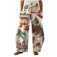 thumbnail image 2 of BLTIBY Women's Christmas Pant Fall Winter Elastic Waist Printed Wide Leg Sweatpants Xmas Soft Comfy Loose Casual Pants Trousers with Pockets Beige S, 2 of 3