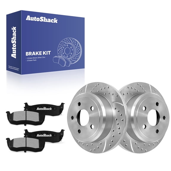 AutoShack Rear Solid Drilled & Slotted Silver Zinc Coated Brake Rotors   Ceramic Pads 6-PC Brake Kit Replacement for 2005-2010 Jeep Grand Cherokee SilverShield Pro 12.6" (320 mm)