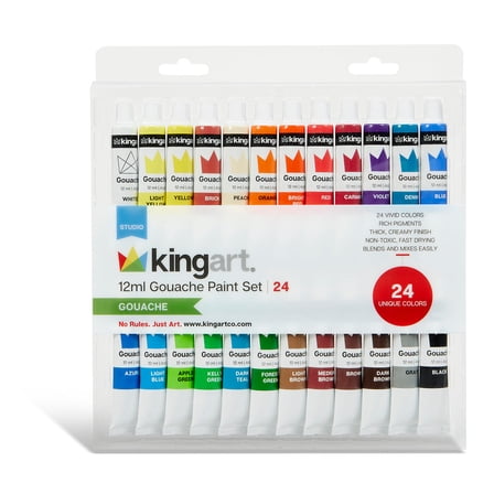 KINGART® Studio Gouache Paint, 12ml (.4oz), Set of 24 Unique Colors