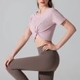 thumbnail image 4 of MOJOGO Summer Crop Tops for Women Short Sleeve Twist Front Tees Soft Moisture Wicking Workout T-Shirt for Gym Yoga S, 4 of 6