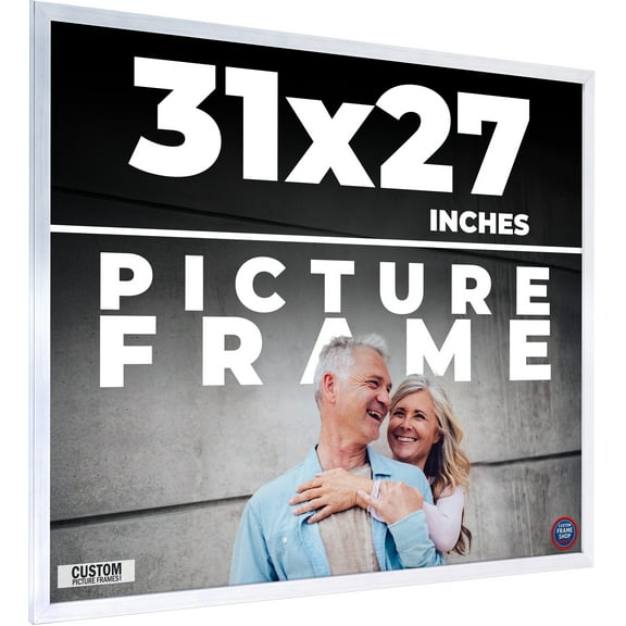 31x27 Frame Silver Stainless Steel Solid Wood Picture Frame | 0.75 Inch Moulding Width | Includes