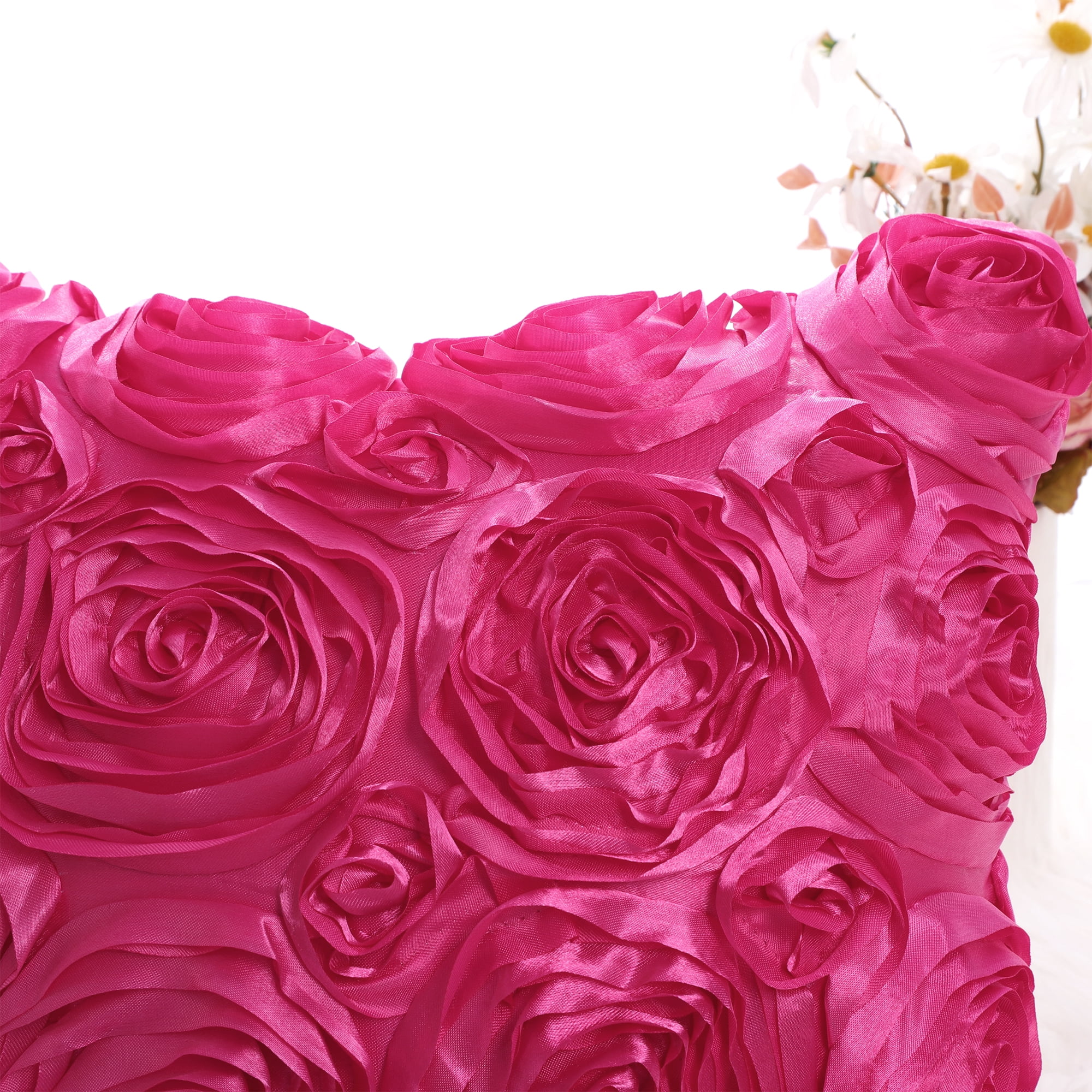 PiccoCasa Decorative Throw Pillow Covers 3D Satin Rose Flower Shells Cushion Covers, 2Pcs, 16"x16" Fuchsia