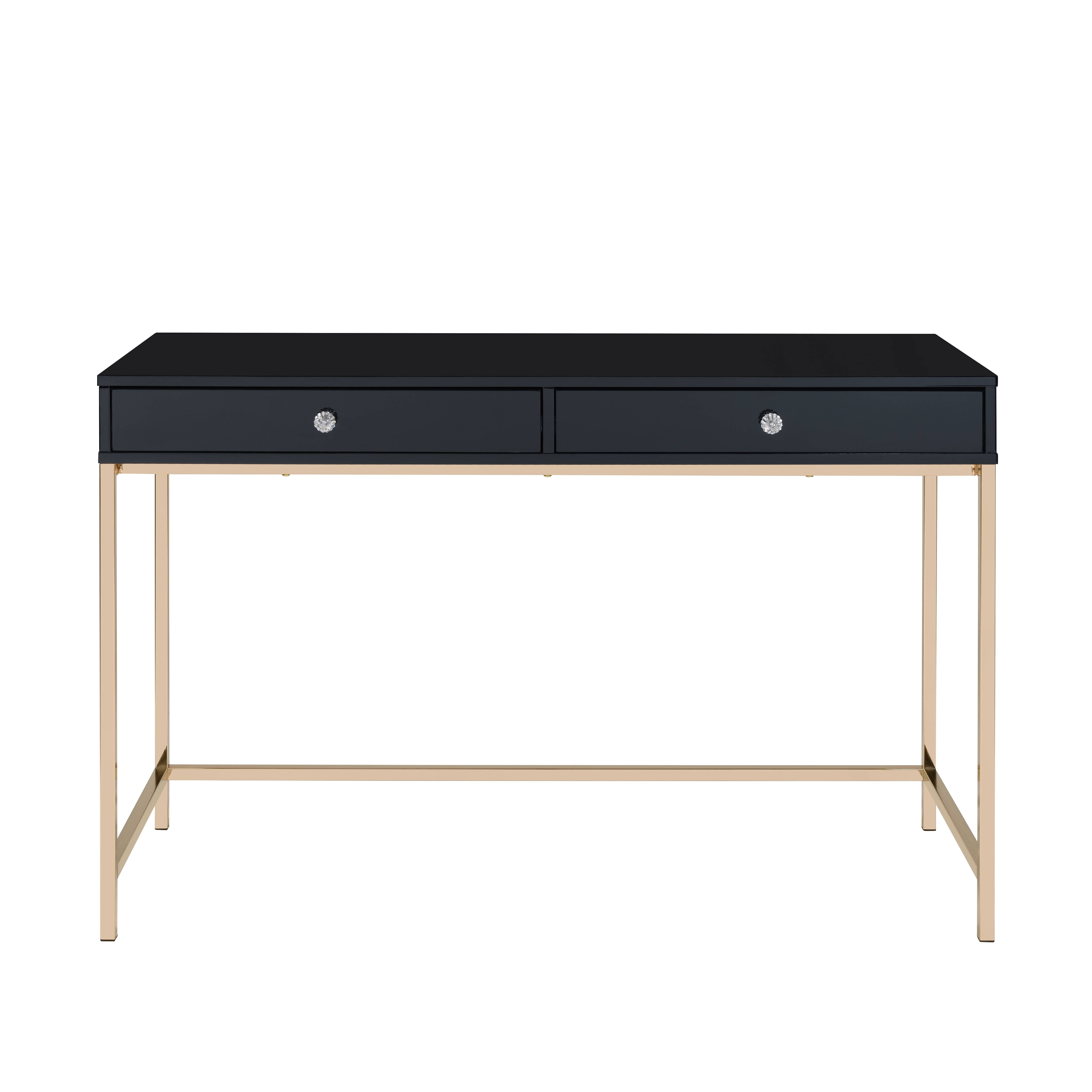 Writing Desk, Black High Gloss & Gold Finish