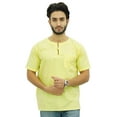 thumbnail image 3 of Atasi Men's Short Yellow Kurta Cotton Casual T-Shirt Ethnic Tunic-Small, 3 of 7