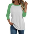 thumbnail image 2 of Qulqfy Womens Tops Trendy Raglan 3/4 Length Sleeve Plus Size Spring Shirts Tunic Color Block Crew Neck Fall Tops Womens Blouses 5XL, 2 of 4