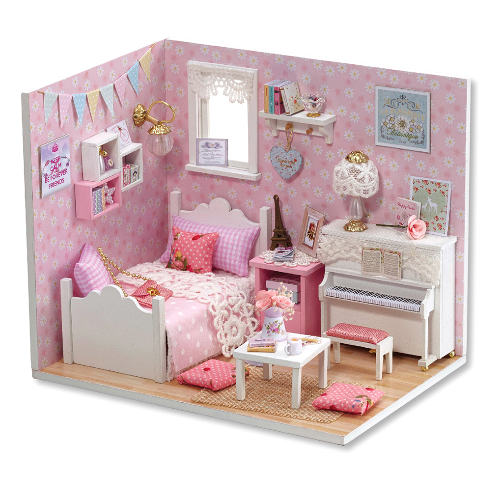 Assemble DIY Wooden House Toy Wooden Miniatura Doll Houses LED Lights Birthday Gift