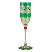 Set of 2 Mosaic Christmas Garland Hand Painted Champagne Flute Glass 5.75 Oz. by Crafted Creations