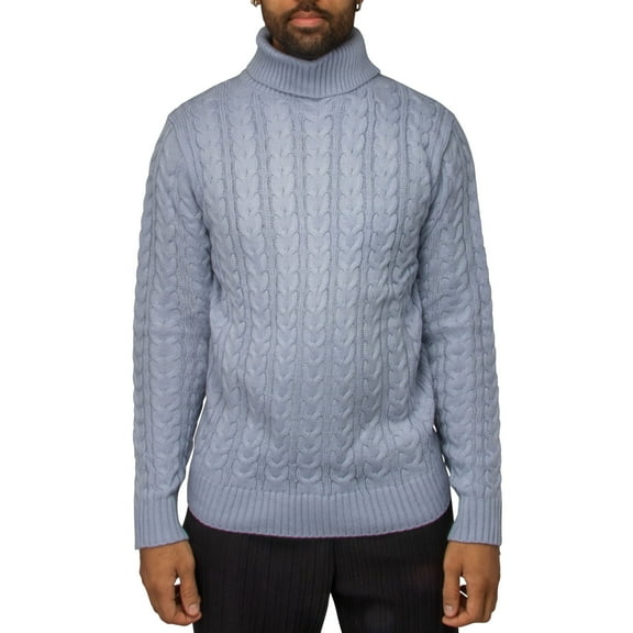 X RAY JEANS Mens Cable Knit Roll Neck Sweater, Blue, S
