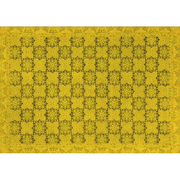 Ahgly Company Machine Washable Indoor Rectangle Abstract Yellow Modern Area Rugs, 6' x 9'