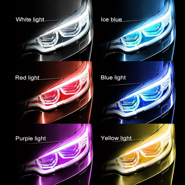 12V Led Drl Car Daytime Running Light Flexible Waterproof Strip Auto Headlights White Turn Signal Yellow Brake Flow Lights 2PcsIce Blue To Yellow45cm He Qiyong unisex