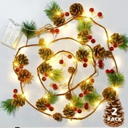 Pine Cone Christmas String Lights, 6.5ft 20 LED Battery Operated Christmas Garland with Red Berry Pine Cone Fairy String Lights for Indoor Outdoor Xmas Fireplace Mantel Decorations