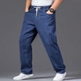 thumbnail image 3 of Men'S Jeans Regular Fit Denim Pants Wide Straight Leg Plus Size Baggy Jeans Elastic Waist Drawsting Casual Trousers, 3 of 5